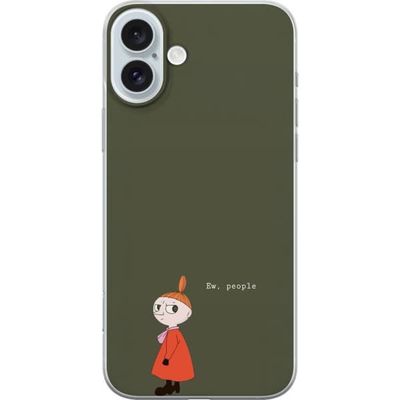 Kompatibel Mobilcover til Apple iPhone 16 Plus Illustreret motiv med Lilla My i orange kjole, humoristisk citat og dæmpet grøn baggrund