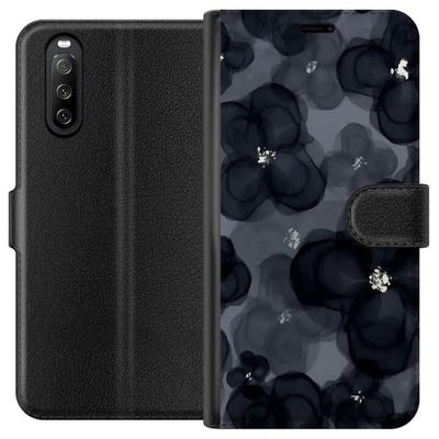 Kompatibelt Lommeboketui til Sony Xperia 10 III Blomstrete mønster i dype farger med en tåket stil og subtile detaljer