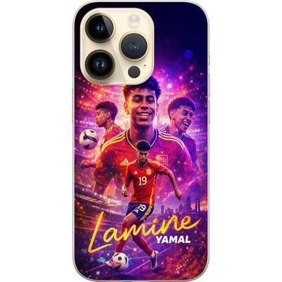 Kompatibelt Mobildeksel til Apple iPhone 14 Pro Lamine Yamal fotballplakat i spansk landslagstrøye med fartfylt action, fargerik sportillustrasjon fo
