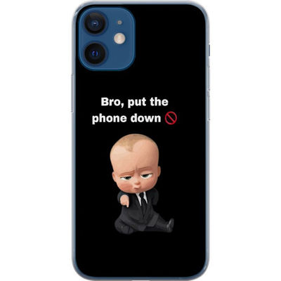 Kompatibel Mobilcover til Apple iPhone 12 mini Sjov baby illustration med kostume og tekst "læg telefonen væk" humoristisk hverdagsmotiv