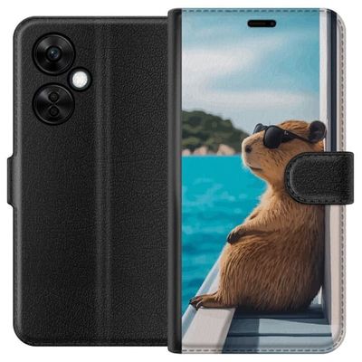 Kompatibelt Lommeboketui til OnePlus Nord CE 3 Lite Kapybara med solbriller ved havet i et illustrert naturmotiv