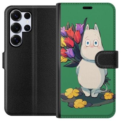 Kompatibelt Lommeboketui til Samsung Galaxy S25 Ultra Myk illustrasjon med hvit eventyrfigur og blomsterbukett i harmoniske pastellfarger