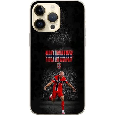 Kompatibelt Mobildeksel til Apple iPhone 14 Pro Max Dynamisk fotballmotiv med Erling Haaland og Norges farger i fokus