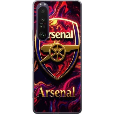 Kompatibel Mobilcover til Sony Xperia 1 III Arsenal-inspireret emblem mod hvirvlende rød og lilla baggrund med neonlignende dynamik
