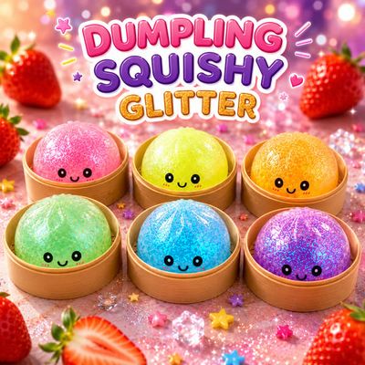 Sugar Bun Dumpling Squishy 8,5 cm – Glitrende Stressball, Fidget Toy & Sensorisk Klemmeleke med Tilfeldig Farge