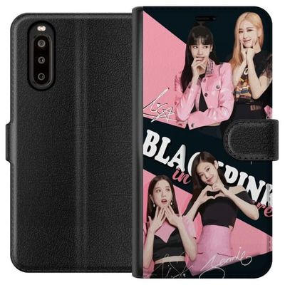 Kompatibelt Lommeboketui til Sony Xperia 10 II Blackpink-medlemmer i collage med autografer og rosa svart bakgrunn