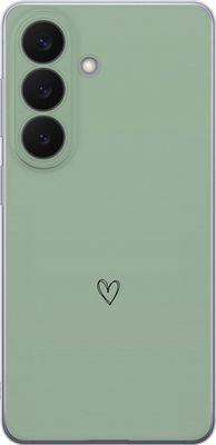 Kompatibel Mobilcover til Samsung Galaxy S26 Enkelt sort stregtegnet hjerte på ensfarvet, blød grøn baggrund med minimalistisk udtryk