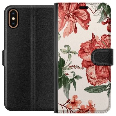 Kompatibelt Lommeboketui til Apple iPhone X Røde blomster botanisk motiv med grønne blader elegant stil for de som liker naturens farger