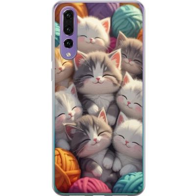 Kompatibelt Mobildeksel til Huawei P20 Pro Sovende kattunger krøllet sammen blant fargerike garnnøster i en myk illustrasjon