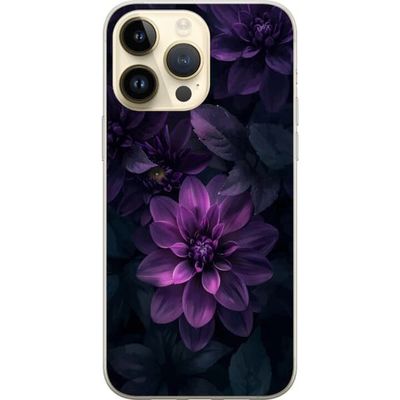 Kompatibelt Mobildeksel til Apple iPhone 15 Pro Max Dramatisk botanisk motiv med fyldig lilla blomst og mørkt bladverk i dype fiolette toner