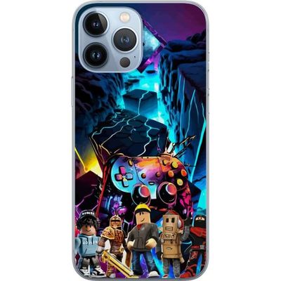 Kompatibelt Mobildeksel til Apple iPhone 13 Pro Max Roblox spillkarakterer foran neonfarget spillkontroll