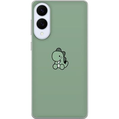 Kompatibelt Mobildeksel til Samsung Galaxy S25 Edge Søt tegnet grønn dinosaur i minimalistisk stil mot grønn bakgrunn