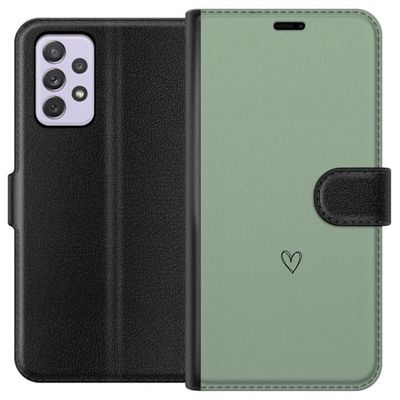 Kompatibelt Lommeboketui til Samsung Galaxy A52s 5G Enkelt, svart, linjetegnet hjerte på ensfarget, myk grønn bakgrunn med minimalistisk uttrykk