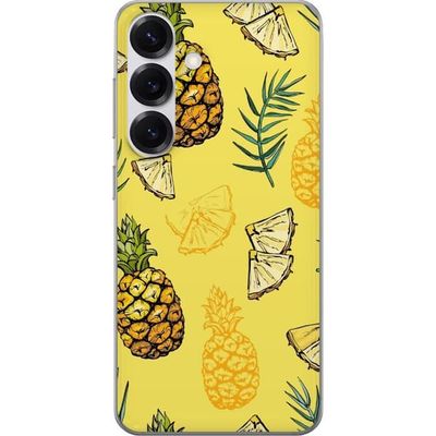 Kompatibel Mobilcover til Samsung Galaxy S25 Mønster af ananas og plante detaljer i gentagelse med en lys gul tone
