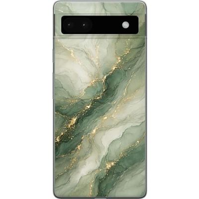 Kompatibelt Mobildeksel til Google Pixel 6a Grønn marmor-inspirert design med flytende steinstruktur, lyse partier og elegante gullfargede årer
