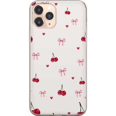 Kompatibelt Mobildeksel til Apple iPhone 11 Pro Kirsebærhjerter og bånd med kirsebærpink sløyfer og hjerter i sjarmerende og søtt design