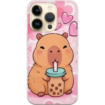 Kompatibelt Mobildeksel til Apple iPhone 15 Pro Sjarmerende dyremotiv med rosa hjerter og lekne detaljer i pastellfarger.