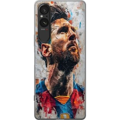 Kompatibel Mobilcover til Sony Xperia 10 VI Illustreret portræt af Lionel Messi med kraftfuldt blik og farverig moderne design
