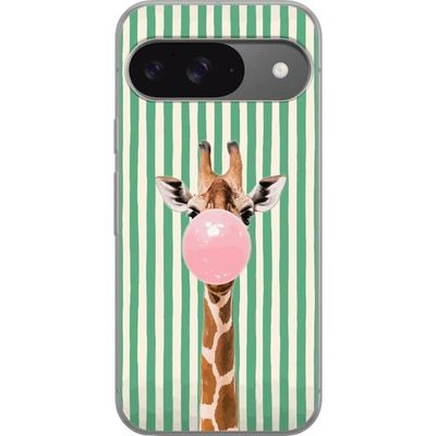 Kompatibelt Mobildeksel til Google Pixel 9 Pro Morsomt dyremotiv med giraff og rosa boble i moderne og humoristisk design.