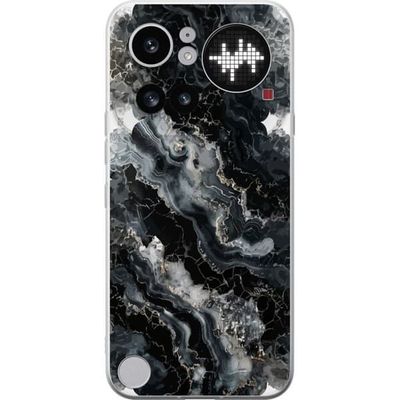 Kompatibelt Mobildeksel til Nothing Phone 4a Pro Elegant marmormønster i svart, grått og hvitt med skimrende detaljer