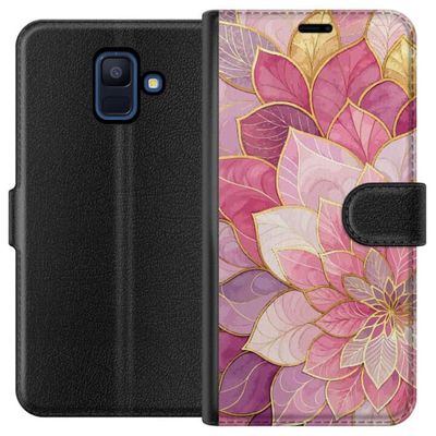 Kompatibelt Lommeboketui til Samsung Galaxy A6 (2018) Blomstrete mandala - Rosa og lilla mønster med gyldne detaljer illustrasjon