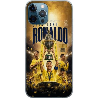 Kompatibelt Mobildeksel til Apple iPhone 12 Pro Max Sportsmotiv med Cristiano Ronaldo og mesterskapspokal i gul og dramatisk stil