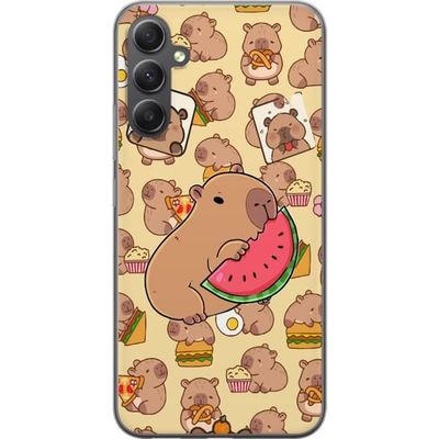 Kompatibelt Mobildeksel til Samsung Galaxy A05s Capybara Snack Tid Søte kapibarer nyter vannmelon pizza og popcorn i en varm og leken design som spre