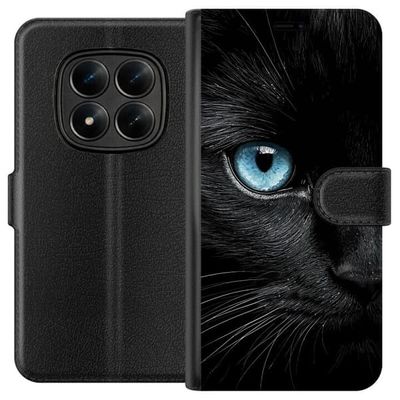 Kompatibelt Lommeboketui til Xiaomi Redmi Note 15 Pro Nærbilde av svart katt med lysende blått øye i elegant og detaljert komposisjon