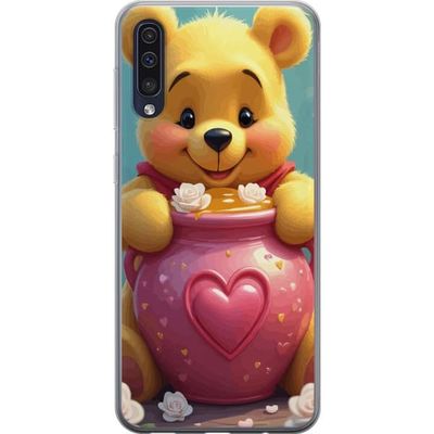 Kompatibelt Mobildeksel til Samsung Galaxy A50 Søt gul bjørn inspirert av Ole Brumm med hjerteformet rosa boks og honning, et varmt sjarmerende motiv