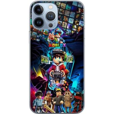 Kompatibelt Mobildeksel til Apple iPhone 13 Pro Max Fargerik Roblox-kollasj med spillkarakterer, kontrollere og neonlys, energifylt motiv for gamere