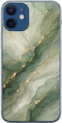 Kompatibelt Mobildeksel til Apple iPhone 12 Grønn marmor-inspirert design med flytende steinstruktur, lyse partier og elegante guldfargede årer