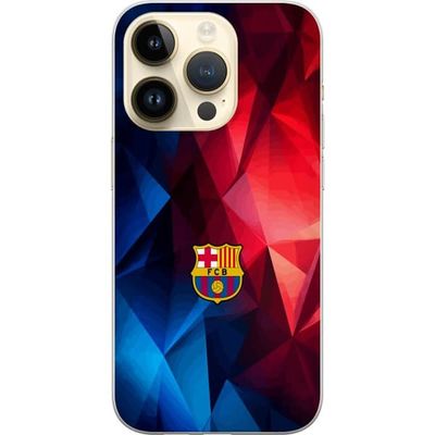 Kompatibelt Mobildeksel til Apple iPhone 15 Pro Fargerikt fotballskjold mot en abstrakt geometrisk bakgrunn i blått og rødt med skarpe polygonformer
