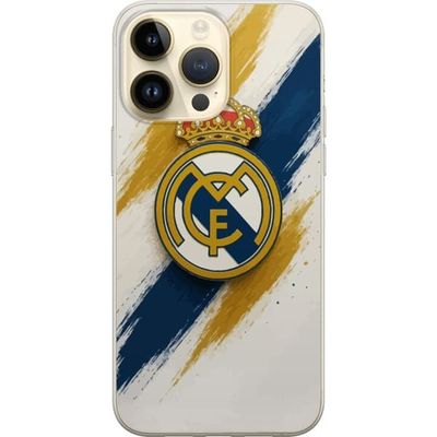 Kompatibelt Mobildeksel til Apple iPhone 15 Pro Max Real Madrid-emblem på hvit blå gylden bakgrunn elegant klubbmotiv perfekt for La Liga-fans spansk