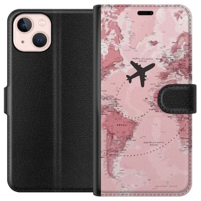 Kompatibelt Lommeboketui til Apple iPhone 13 Reise fly pink verdenskart