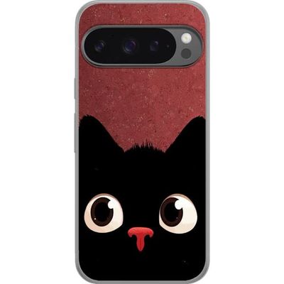 Kompatibelt Mobildeksel til Google Pixel 9 Pro XL Minimalistisk svart katt med store øyne - sjarmerende dyremotiv i moderne grafisk stil