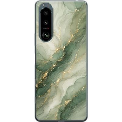 Kompatibelt Mobildeksel til Sony Xperia 5 III Grønn marmor-inspirert design med flytende steinstruktur, lyse partier og elegante guldfargede årer