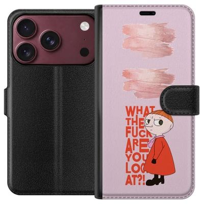 Kompatibelt Lommeboketui til Apple iPhone 18 Pro Tegnet kjepphøy figur med humoristisk tekst og rosa bakgrunn