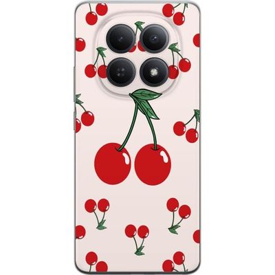 Kompatibelt Mobildeksel til Xiaomi Redmi Note 15 Pro+ Illustrert kirsebærmønster med røde detaljer og myk beige tone