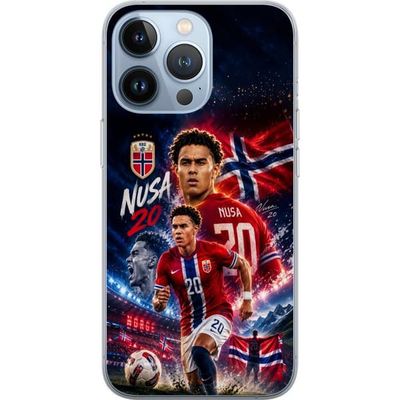 Kompatibelt Mobildeksel til Apple iPhone 13 Pro Antonio Nusa representerer Norges landslag i fotball-VM 2026 med flagg, arena og nordisk bakgrunn