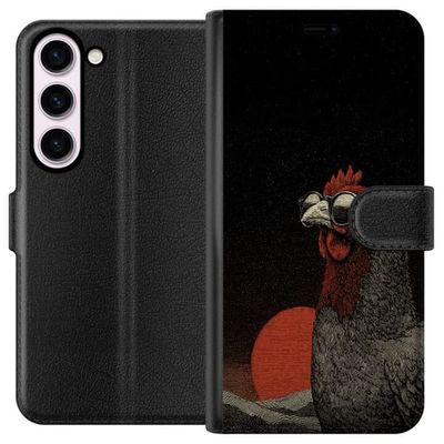 Kompatibelt Lommeboketui til Samsung Galaxy S23 Kunstneriskt motiv av en hane med briller og grafiske linjer, retro-inspirert design