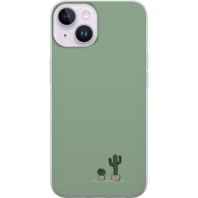 Kompatibelt Mobildeksel til Apple iPhone 14 Illustrert kaktus og sukkulent i små potter på grønn bakgrunn