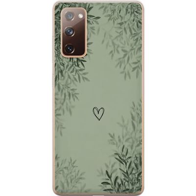 Kompatibelt Mobildeksel til Samsung Galaxy S20 FE Grønn minimalistisk bakgrunn med et enkelt hjerte, botaniske blader og myke naturlige skygger