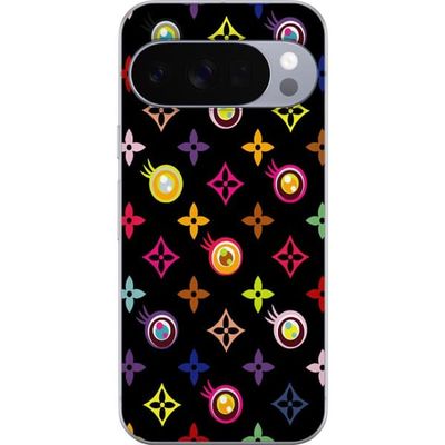 Kompatibelt Mobildeksel til Google Pixel 10 Pro XL Fargerikt mønster med geometriske symboler og øyne på svart bakgrunn, pop art-design