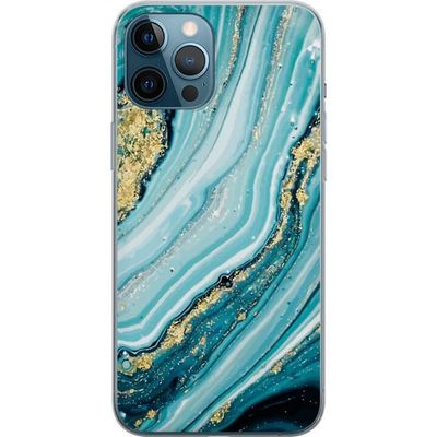 Kompatibelt Mobildeksel til Apple iPhone 12 Pro Max Kunstnerisk marmor motiv i turkise toner med skinnende gylne effekter