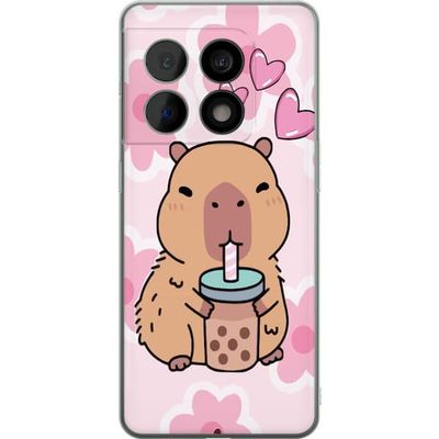 Kompatibelt Mobildeksel til OnePlus 10 Pro Sjarmerende dyremotiv med kapybara, drikke og lekne rosa detaljer.