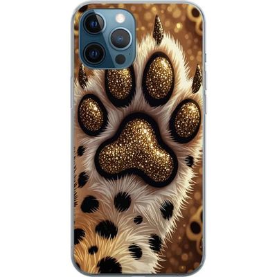 Kompatibelt Mobildeksel til Apple iPhone 12 Pro Dekorativt tassmotiv med gullfargede glitterdetaljer og dyreinspirert mønster
