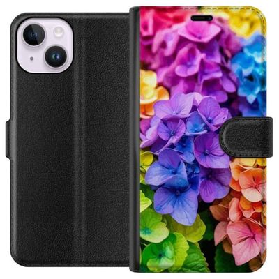 Kompatibelt Lommeboketui til Apple iPhone 15 Hortensia hortensia blomster fargerike blomster regnbue blomstermønster lilla rosa blå gul oransje kunst
