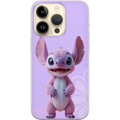 Kompatibelt Mobildeksel til Apple iPhone 14 Pro Rosa Stitch figur kawaii motiv i lilla pastell, søtt og sjarmt for søte karakterelskere