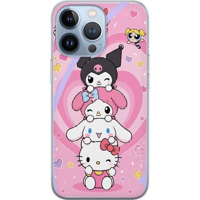 Kompatibelt Mobildeksel til Apple iPhone 13 Pro Fargerike kawaii-figurer med hjerter og myk rosa bakgrunn i lekent design