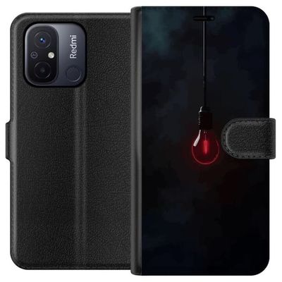 Kompatibelt Lommeboketui til Xiaomi Redmi 12C Mørkerød lyspære i mørkt miljø elegant futuristisk design med kunstnerisk touch for de som liker minima